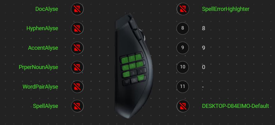 Side view of mouse showing macros assigned to buttons.